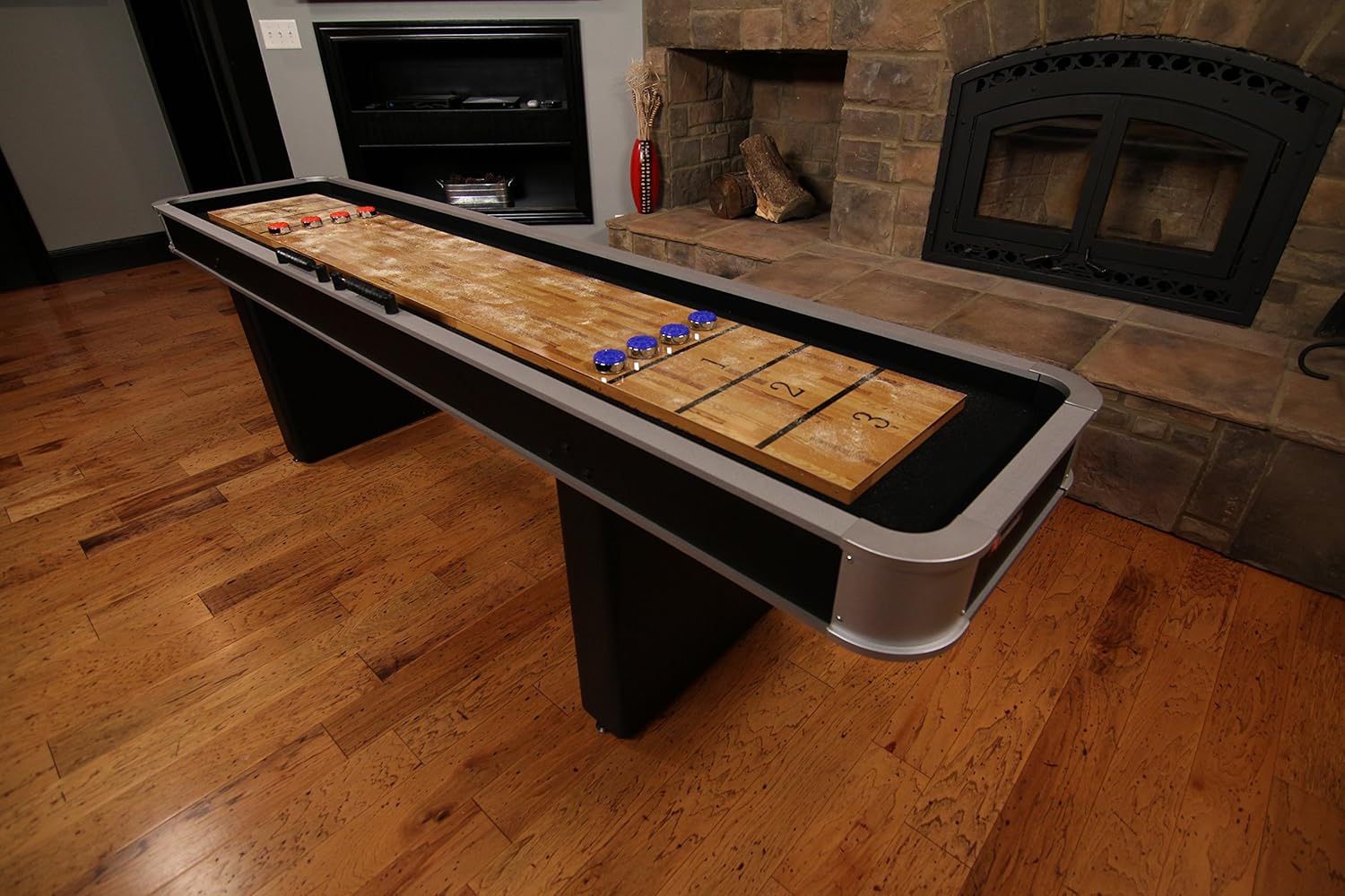 NEW Shuffleboard, 9’ LED Shuffleboard Tables W/ 8 Pucks & Pedestal Legs W/ Levelers !