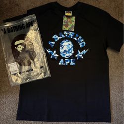 BAPE Blue Camo Logo Tee – Size Small – Brand New w/ Tags