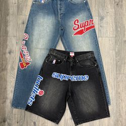 Supreme x Mitchell & Ness Denim Shorts Size 32 Washington Bullets 