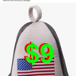USA Flag Wool Sauna Hat - American Flag Felt Cap for Men & Women - Hair Protector - USA Luxury Home Sauna Accessory Beige/Grey