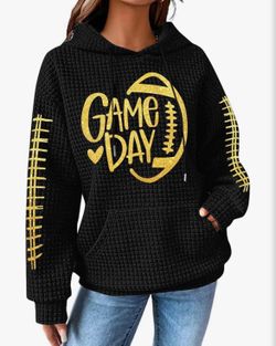 Women’s Size L Game Day Football Hoodie, Black/Gold, NEW