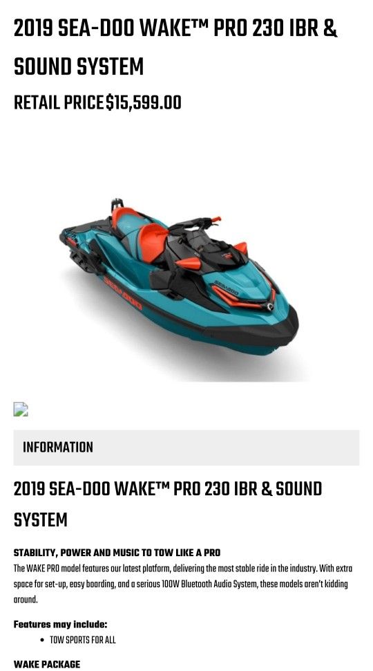 2019 SeaDoo Wakepro 230
