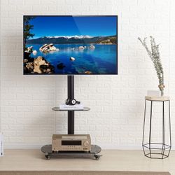Universal Mobile TV Stand Rolling Cart for Most 32-65 inch Flat Screen TV Monitor, Tall TV Stand with Mount and Wheels Portable for Home Office