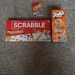 Scrabble, Jenga, Uno