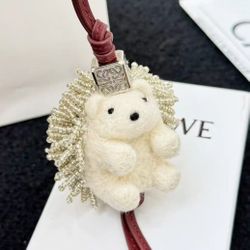 Brand New in Box Loewe Hedgehog Felt Charm Imported Cowhide Leather Anagram Dice Bag Fashion Charm 