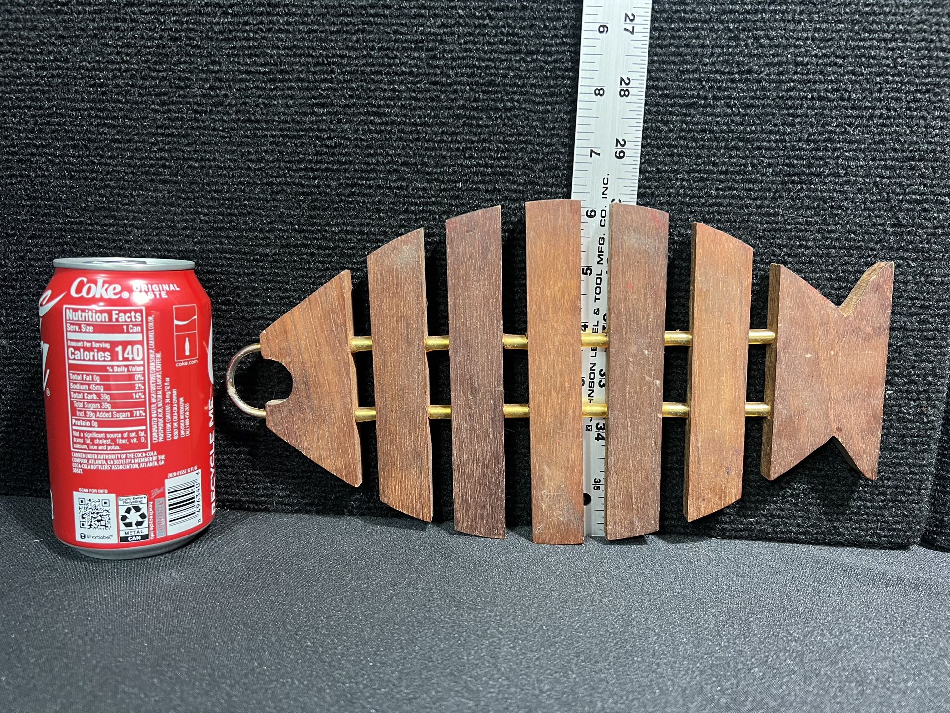 Mid Century Modern Danish Teak Fish Trivet Fish Tray Brass Detail