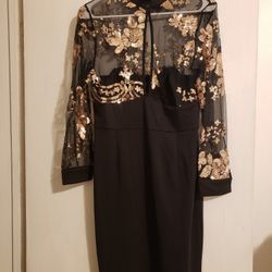 Black Dress With Gold Sequins Flowers Bodycon