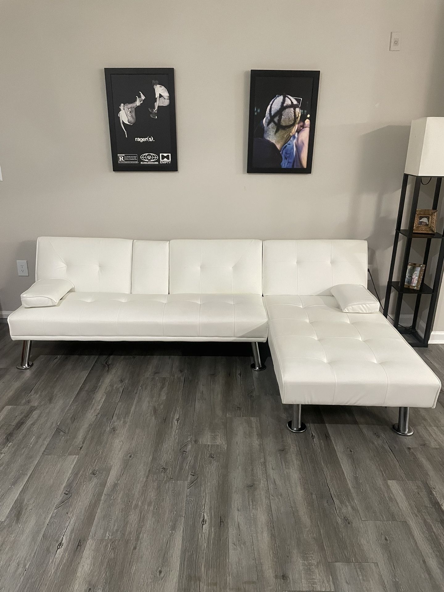 White Leather Futon Sofa 