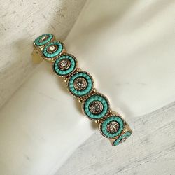Amrita Singh Blue And Gold Tone Stretchy Bracelet 