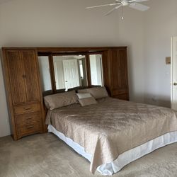 King Bed Set with Cabinets, Mirror, Mattress & Box Spring