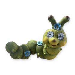 Solar Caterpillar Garden Statue with LED Eyes – Blue Flowers, Fully Assembled