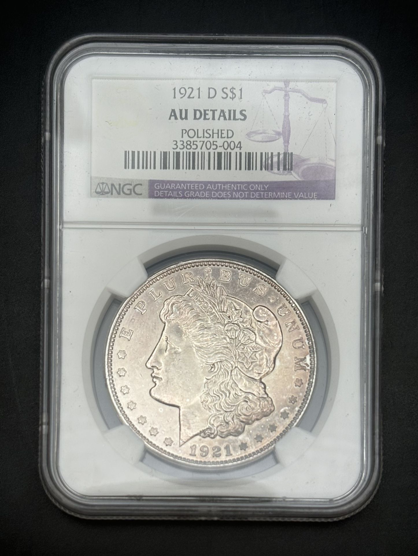 1921 D S$1 AU DETAILS POLISHED MORGAN DOLLAR