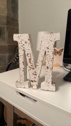 Decorative Wooden Letter M Distressed White