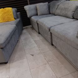 *Ad Special*---Lima Floating Gray Fabric Sectional Sofa W/Ottoman---Delivery And Easy Financing🤝