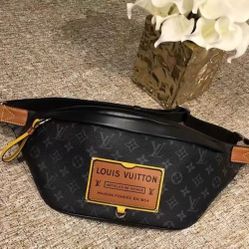 Zipper Closure Cowhide Stitching Waist Bag Regular Men's Black