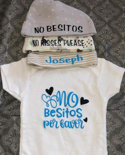 Personalized onesie $12, beanies $8
