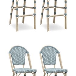 PURPLE LEAF French Bar Height Stool Set of 4, Patio Bar Chairs with Back Rattan, French Bistro Set