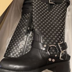 Michael Kors Crosby Moto Boots — Size 8M (Black Leather)