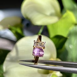 Natural Kunzite & Natural Danburite Set In 18k Solid Gold Ring 