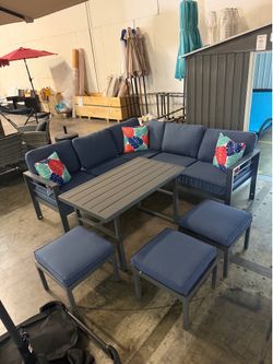 New 8 Seaters Dining Set Aluminum Patio Furniture Outdoor with Adjustable Table
