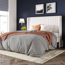 White Upholstered Bed with Channel Tufted Headboard