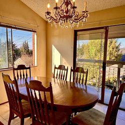 ESTATE SALE: Solid Oak Dining Table + Six Chairs