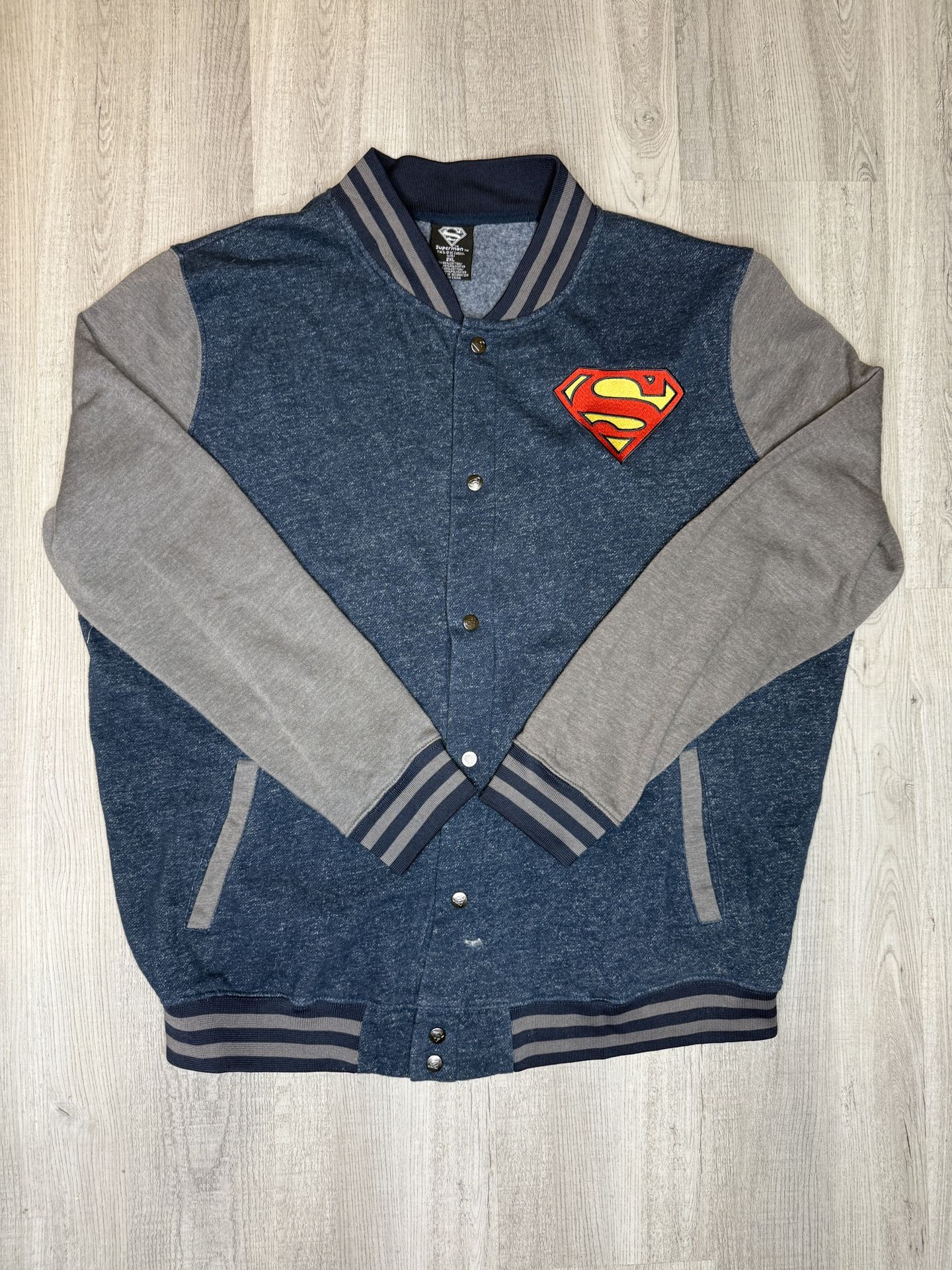 Superman Embroidered DC Comics Varsity BOMBER Jacket Sweatshirt EUC Size XXL 2XL