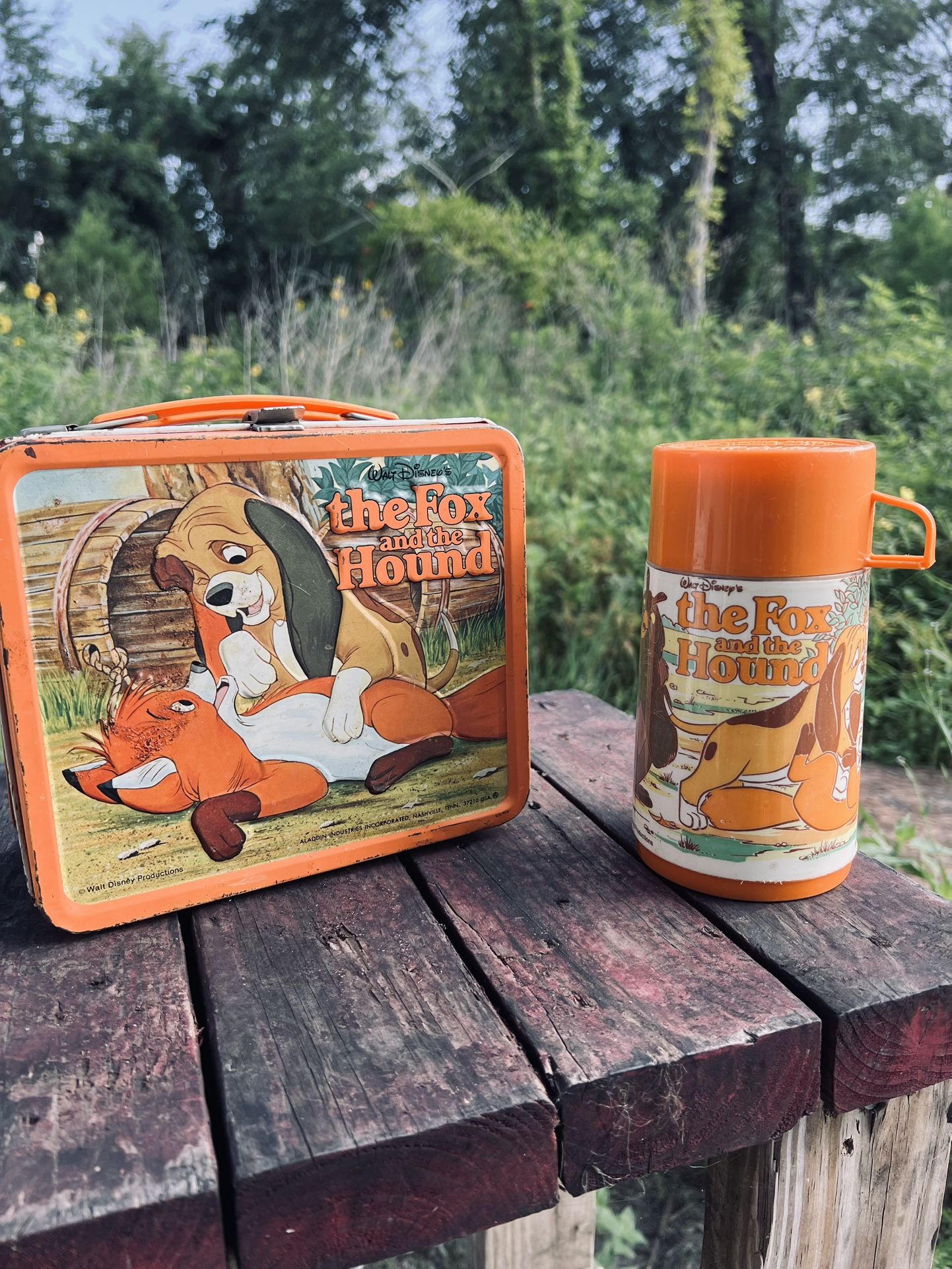 retro disney 1981 fox and the hound lunch box with thermos