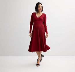 Taylor Deep Red V‑Neck Long‑Sleeve Dress Size Medium