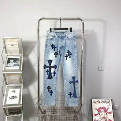 Chrome Hearts Blue Jeans Multi-Leather Label Work Jeans