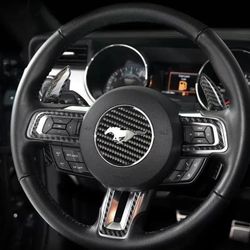 Mustang 2015-2023 Real Carbon Fiber Steering Wheel Stick-On Overlay