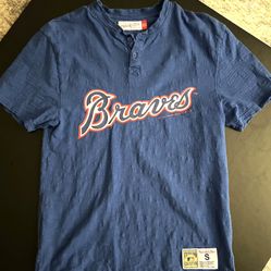 Mitchell & Ness Cooperstown Collection Blue MLB Atlanta Braves 2 Button Pullover