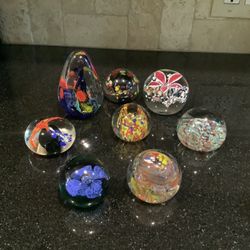Collection Of Glass Paperweights Vintage Set Of 8