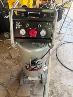 Husky 27 Gal.165 PSI Vertical Electric Oil-Free Quiet Auto/Workshop Air Compressor with Dual Gauges and 2-Quick Couplers