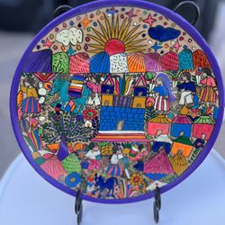 MX Talavera Hand-Painted Folk Art Decorative Plate