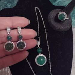 Gorgeous Jade's And CZ Diamonds Set 