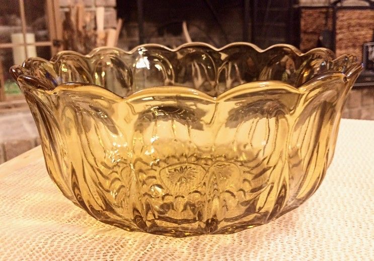 Vintage Yellow Depression Glass Serving Bowl