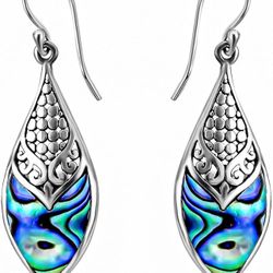 Abalone Earrings Unique 925 Sterling Silver 