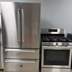 Bertazzoni 4 door refrigerator &. Samsung gas range combo stainless steel 