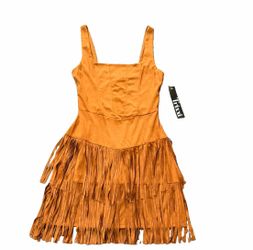 Trixxi Faux Suede Sienna Orange-Brown Fringe Skirt Cowgirl Mini- Dress - S/M