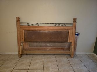 Solid Pinewood and Leather  head board and foot board