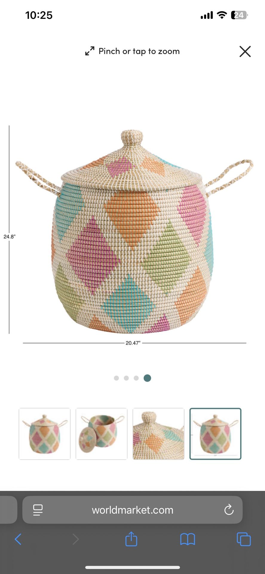 World Market Jumbo X-Large Claire Multicolor Diamond Sea Grass Comes with Lid