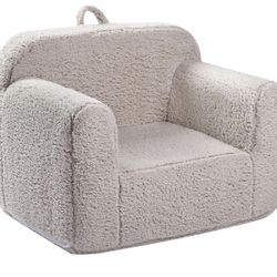 Kids Snuggly-Soft Sherpa Chair, Cuddly Toddler Foam Chair for Boys and Girls, Light Grey