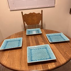 4-Dinner Roscher Plates Turquoise Excellent 
