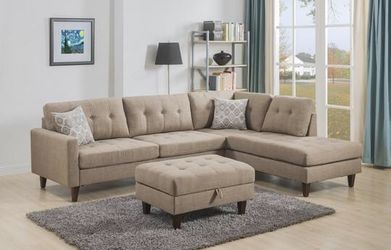 Kourtney Taupe Reversible Sectional with Storage Ottoman | 2013