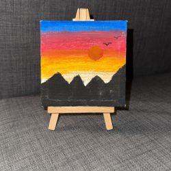 Canvas Art Mini Mountains Sunset Painting 