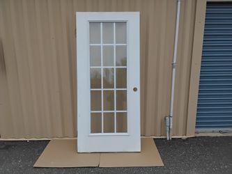 Nice White Entryway 15 Light Steel Door With Hinges 36" X 80"  LH Swing Very Clean Like New. 