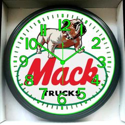 Mack Truck Garage Shop Mechanic Glow In The Dark Wall Clock New!