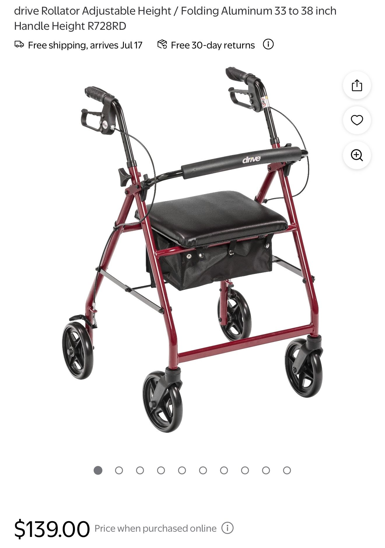 drive Rollator Adjustable Height / Folding Aluminum 33 to 38 inch