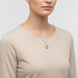 14K White Gold Peridot & White Topaz Pendant & 17" Singapore Chain